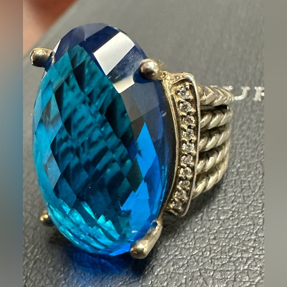 David Yurman Ring Blue Topaz with Diamonds - Picture 7 of 11